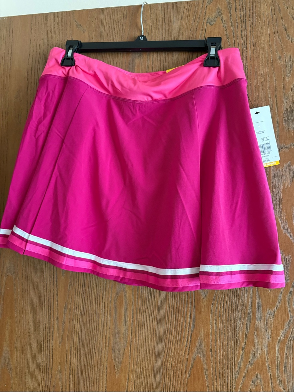 ZELOS Two-Tone Pink Circle Skirt with White Hem Stripes with shorts underneath